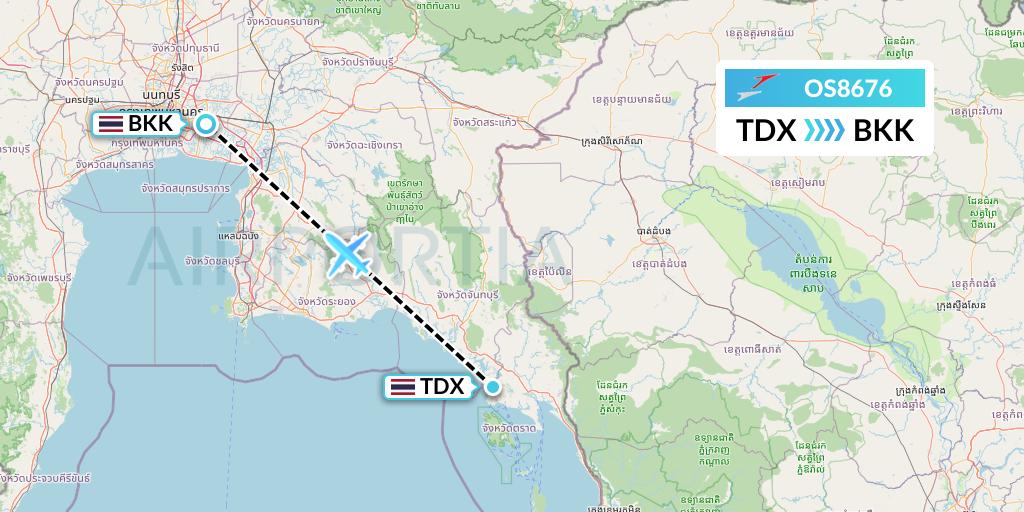 OS8676 Austrian Airlines Flight Map: Trat to Bangkok