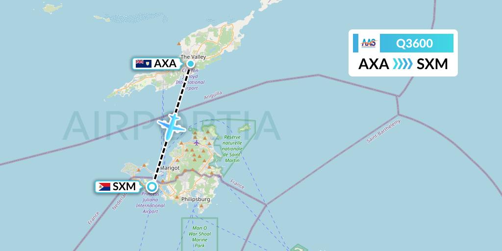 Q3600 Anguilla Air Services Flight Map: The Valley to Sint Maarten