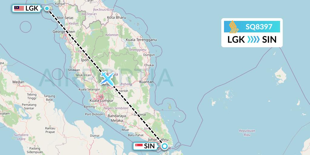 SQ8397 Singapore Airlines Flight Map: Langkawi to Singapore