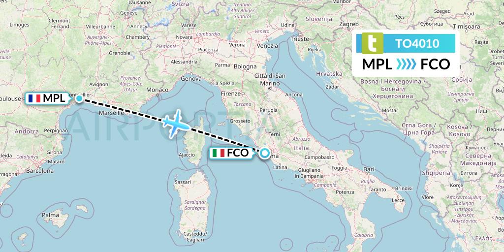 TO4010 Transavia France Flight Map: Montpellier to Rome