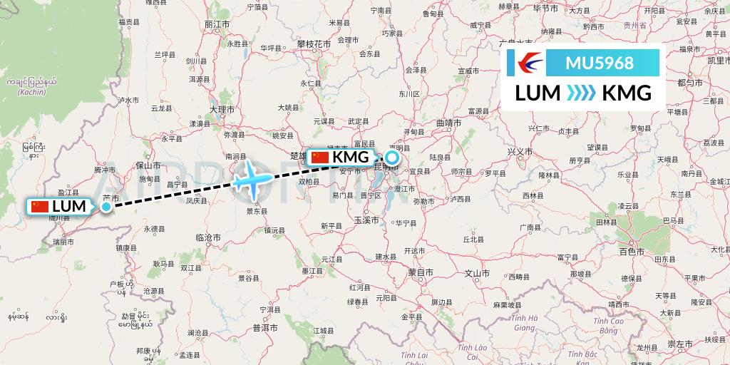 MU5968 China Eastern Airlines Flight Map: Mangshi to Kunming