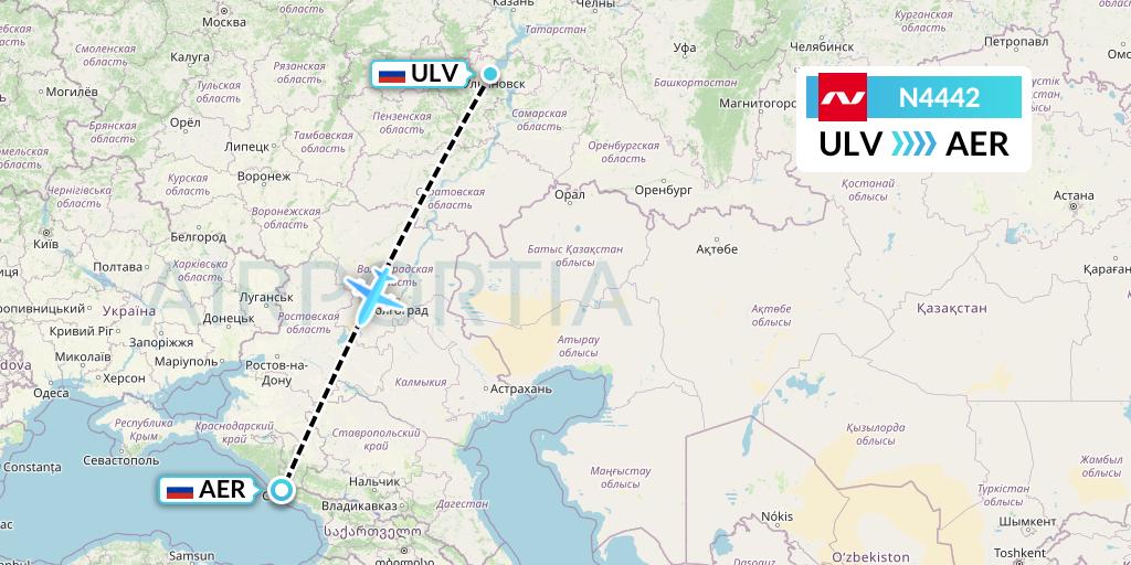 N4442 Nordwind Airlines Flight Map: Ulyanovsk to Sochi