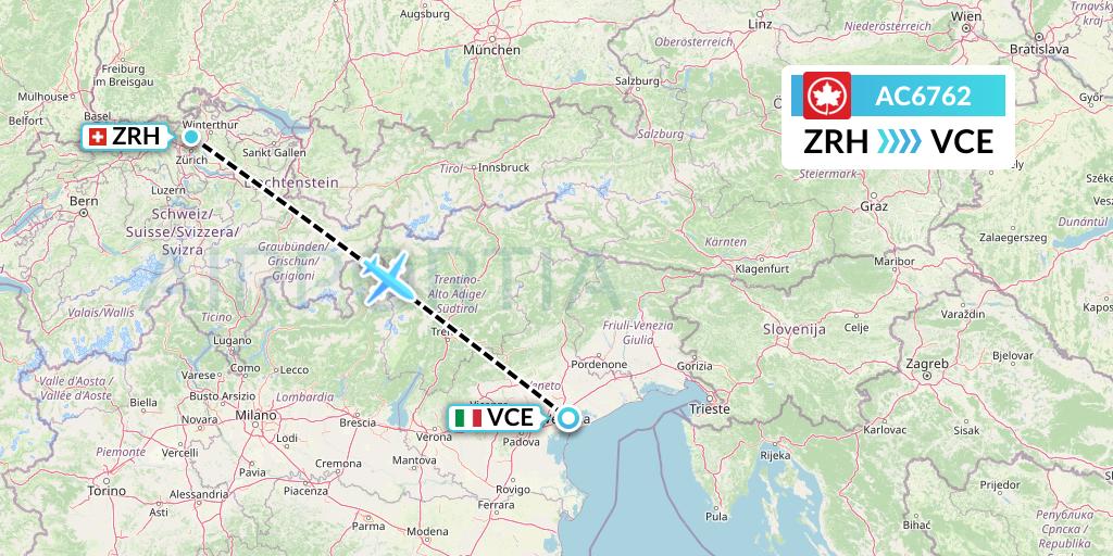 AC6762 Air Canada Flight Map: Zurich to Venice