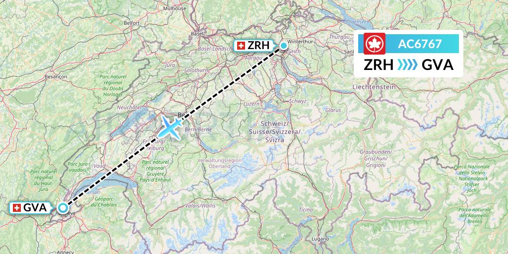 AC6767 Air Canada Flight Map: Zurich to Geneva