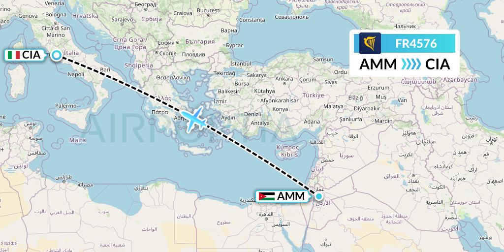 FR4576 Ryanair Flight Map: Amman to Rome