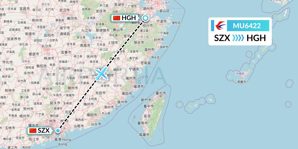 MU6422 China Eastern Airlines Flight Map: Shenzhen to Hangzhou