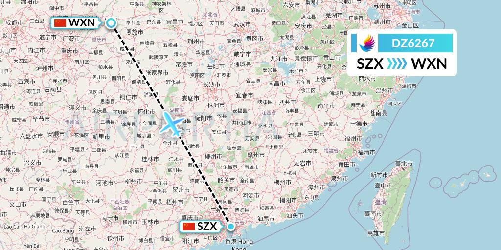DZ6267 Donghai Airlines Flight Map: Shenzhen to Wanzhou