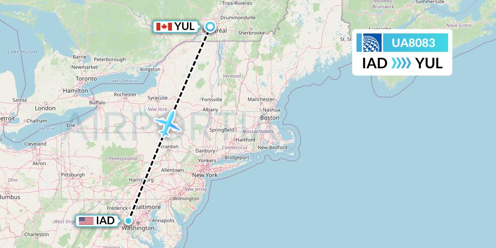UA8083 United Airlines Flight Map: Washington to Montreal
