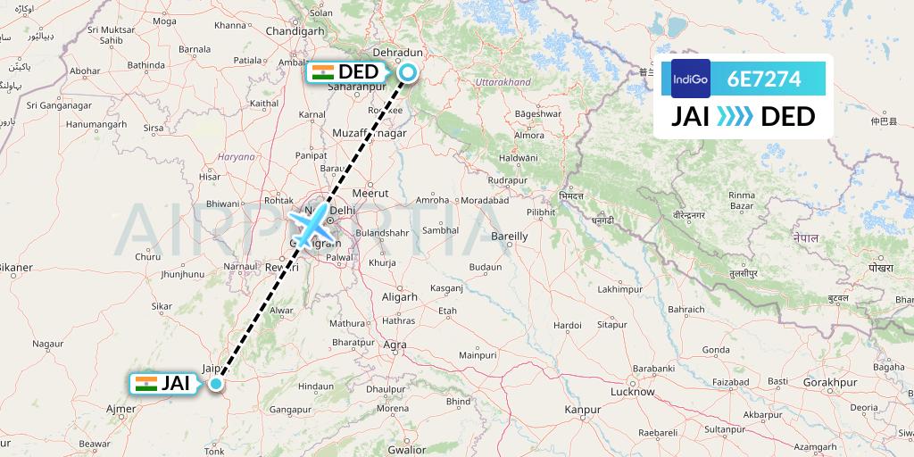 6E7274 IndiGo Airlines Flight Map: Jaipur to Dehradun