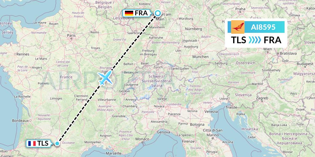 AI8595 Air India Flight Map: Toulouse to Frankfurt