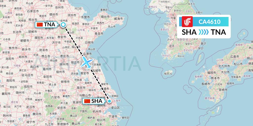 CA4610 Air China Flight Map: Shanghai to Jinan