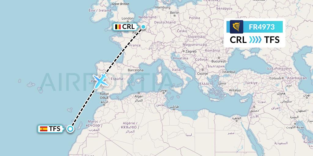 FR4973 Ryanair Flight Map: Brussels to Tenerife