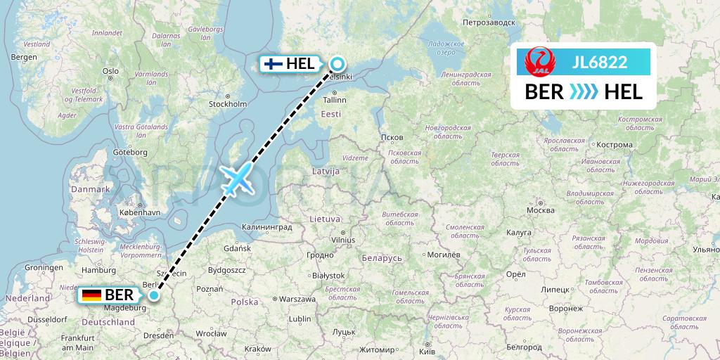 JL6822 Japan Airlines Flight Map: Berlin to Helsinki