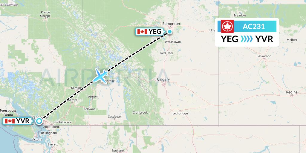 AC231 Air Canada Flight Map: Edmonton to Vancouver