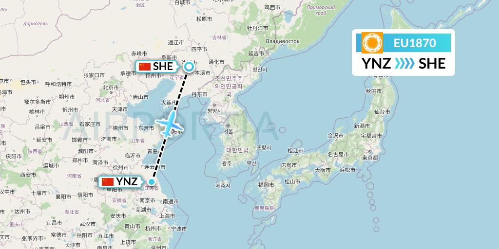 EU1870 Chengdu Airlines Flight Map: Yancheng to Shenyang