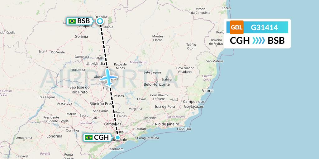 G31414 GOL Transportes Aeros Flight Map: Sao Paulo to Brasilia