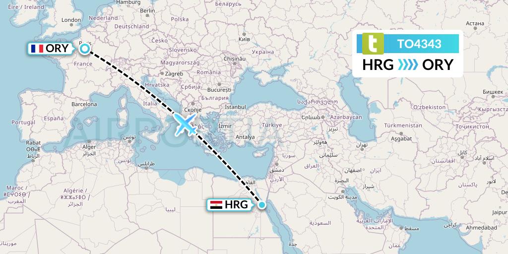 TO4343 Transavia France Flight Map: Hurghada to Paris