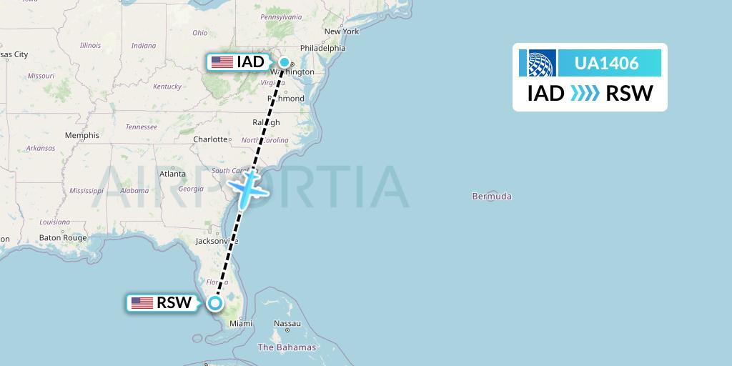 UA1406 United Airlines Flight Map: Washington to Fort Myers