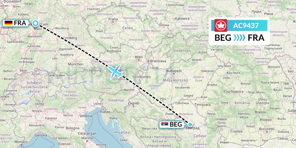 AC9437 Air Canada Flight Map: Belgrade to Frankfurt