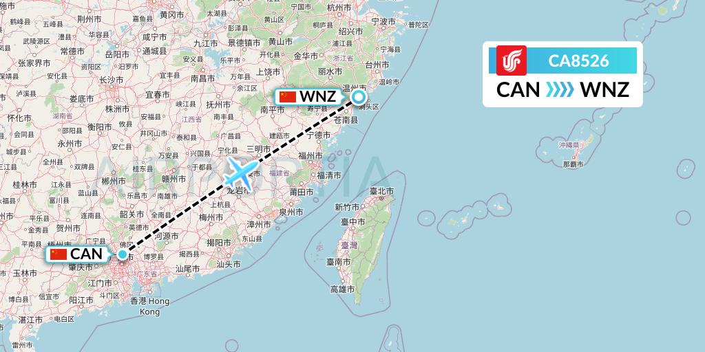 CA8526 Air China Flight Map: Guangzhou to Wenzhou