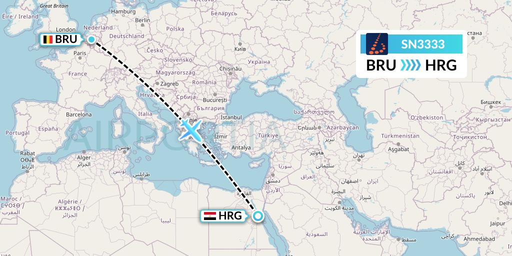 SN3333 Brussels Airlines Flight Map: Brussels to Hurghada