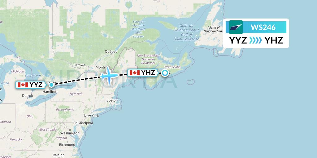 WS246 WestJet Flight Map: Toronto to Halifax