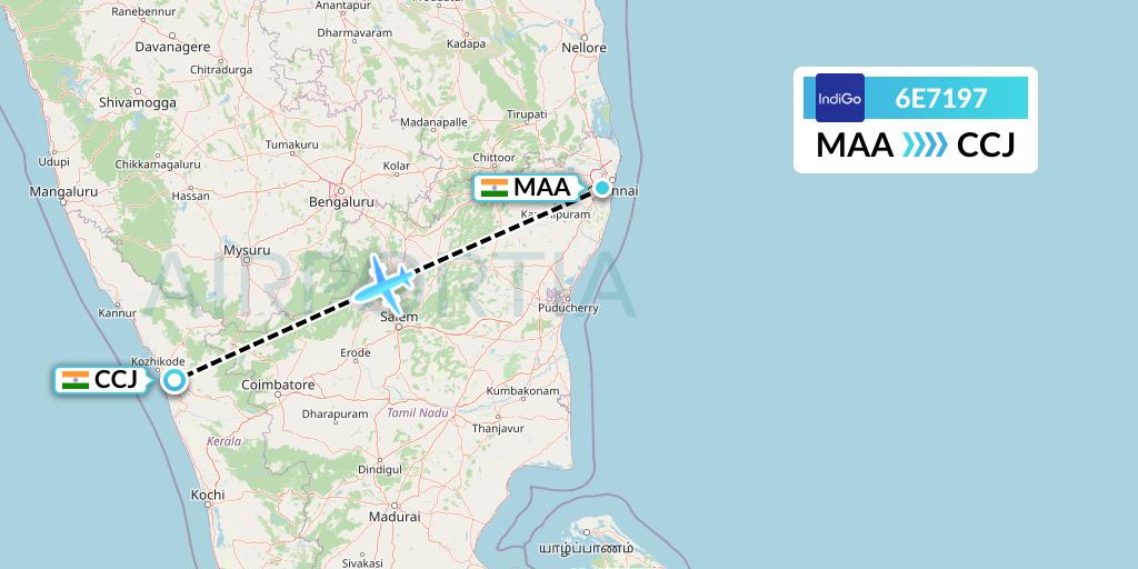 6E7197 IndiGo Airlines Flight Map: Chennai to Kozhikode