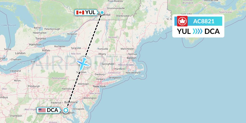 AC8821 Air Canada Flight Map: Montreal to Washington
