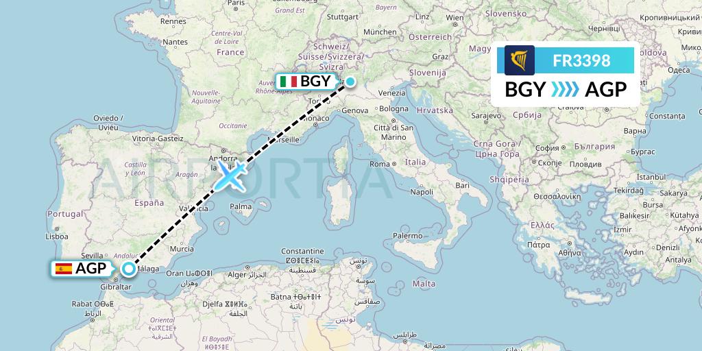 FR3398 Ryanair Flight Map: Milan to Malaga