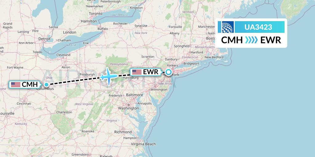 UA3423 United Airlines Flight Map: Columbus to New York
