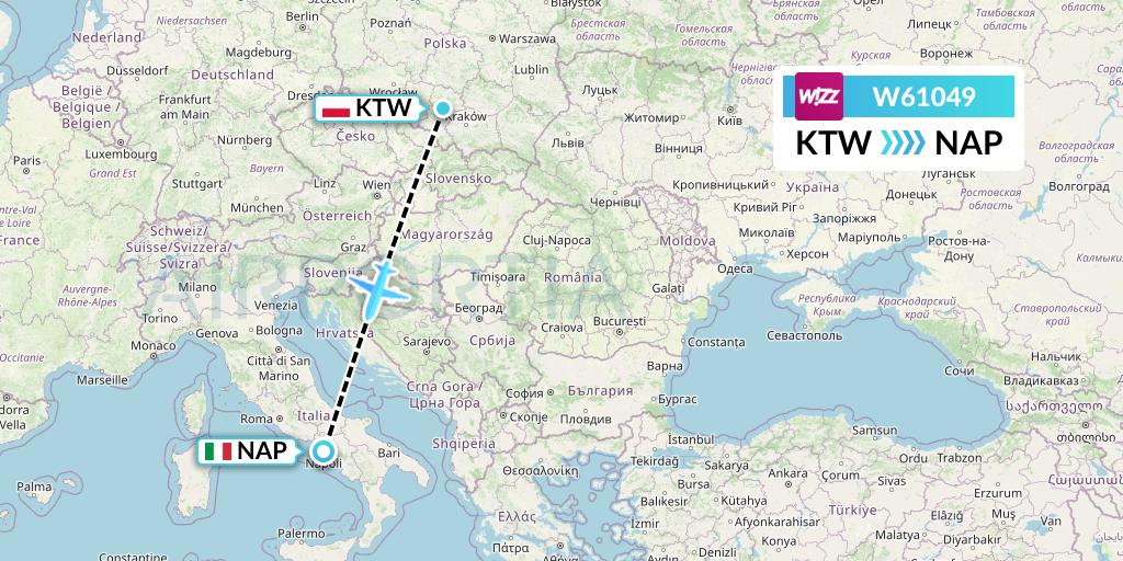 W61049 Wizz Air Flight Map: Katowice to Naples
