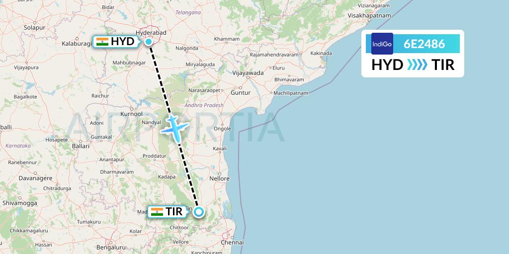 6E2486 IndiGo Airlines Flight Map: Hyderabad to Tirupati