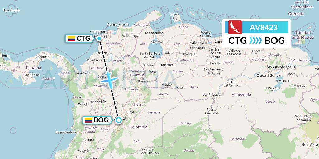 AV8423 Avianca Flight Map: Cartagena to Bogota