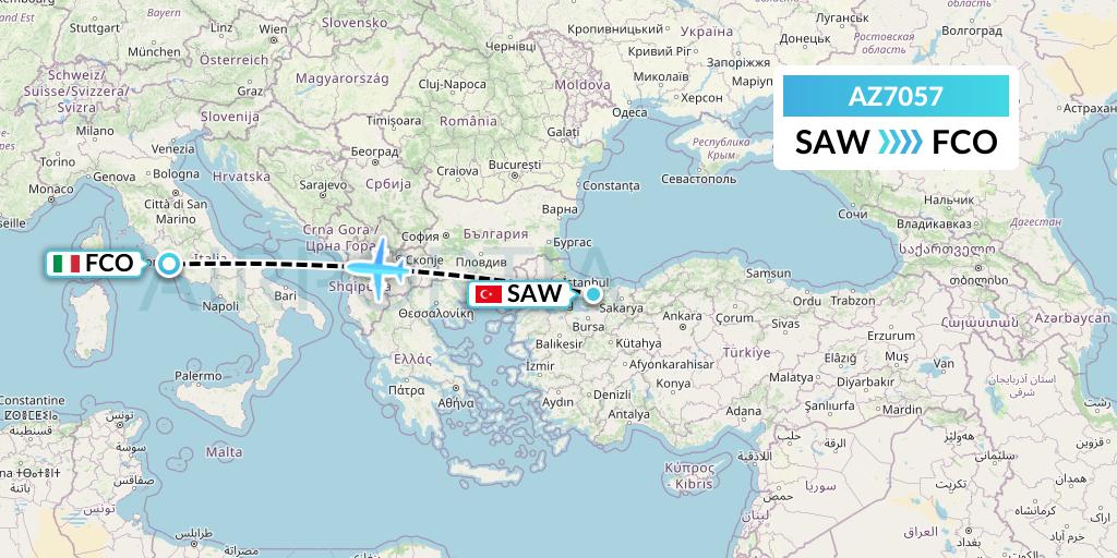 AZ7057 ITA Airways Flight Map: Istanbul to Rome