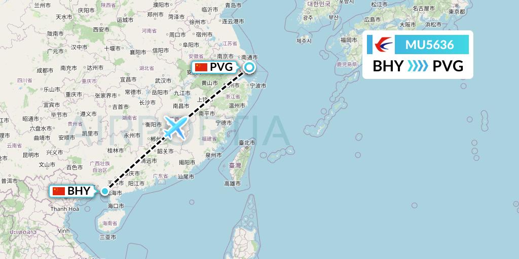 MU5636 China Eastern Airlines Flight Map: Beihai to Shanghai
