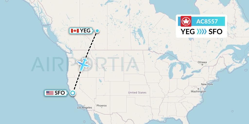 AC8557 Air Canada Flight Map: Edmonton to San Francisco
