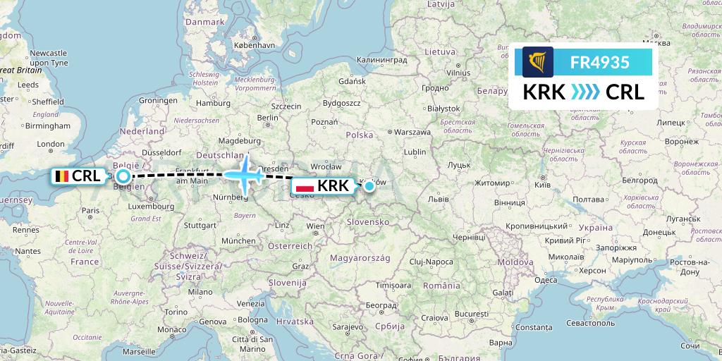 FR4935 Ryanair Flight Map: Krakow to Brussels