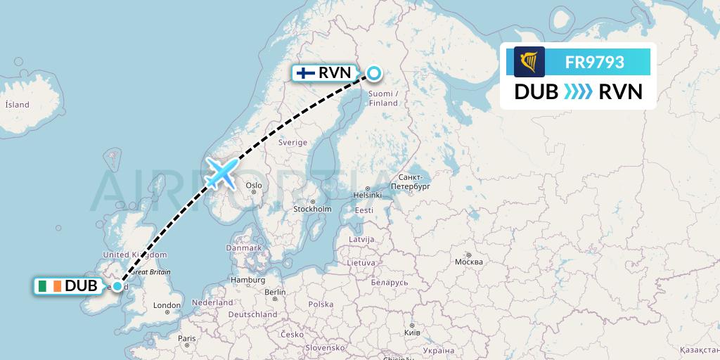 FR9793 Ryanair Flight Map: Dublin to Rovaniemi