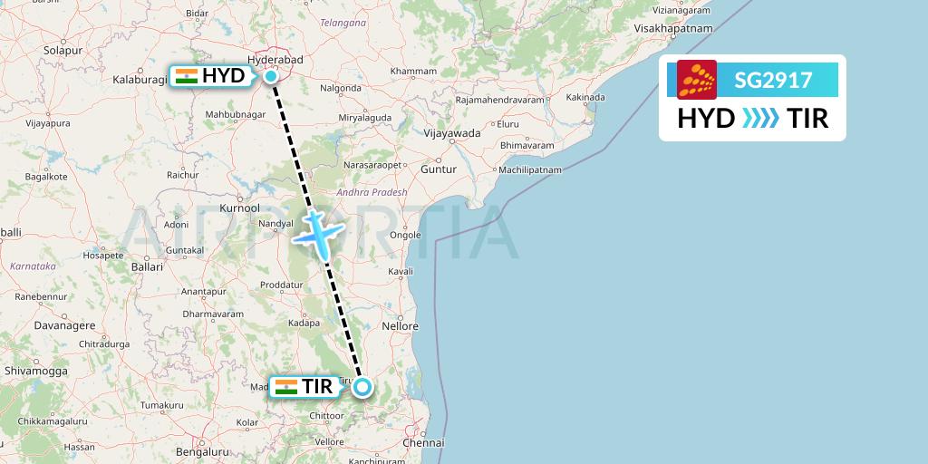 SG2917 SpiceJet Flight Map: Hyderabad to Tirupati