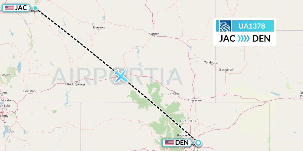 UA1378 United Airlines Flight Map: Jackson to Denver
