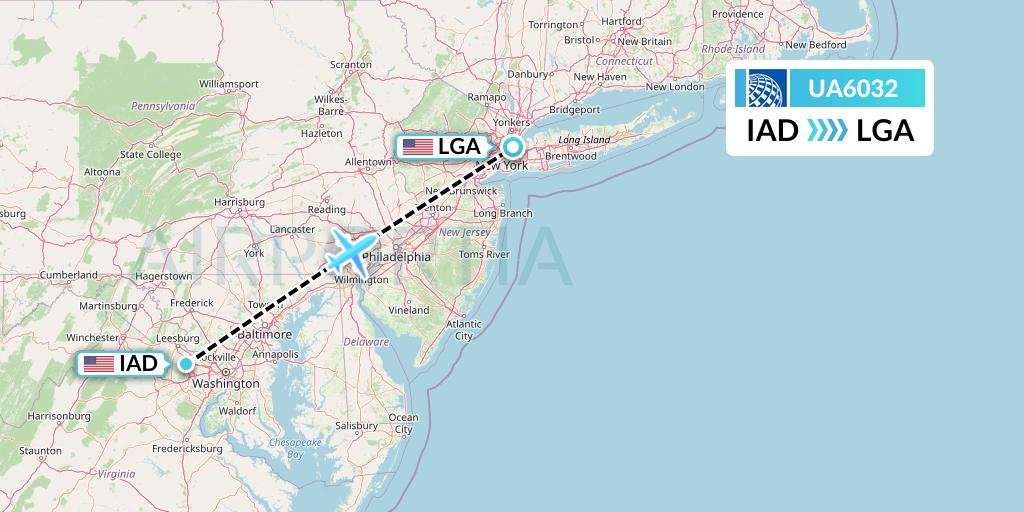 UA6032 United Airlines Flight Map: Washington to New York