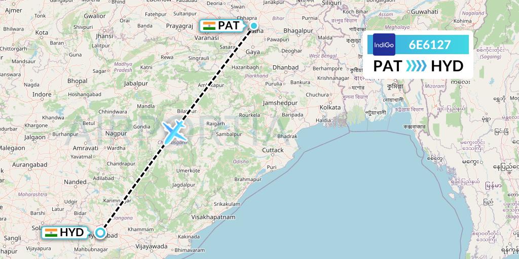 6E6127 IndiGo Airlines Flight Map: Patna to Hyderabad