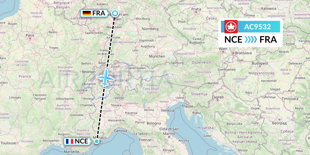 AC9532 Air Canada Flight Map: Nice to Frankfurt