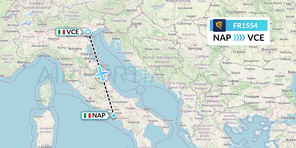 FR1554 Ryanair Flight Map: Naples to Venice