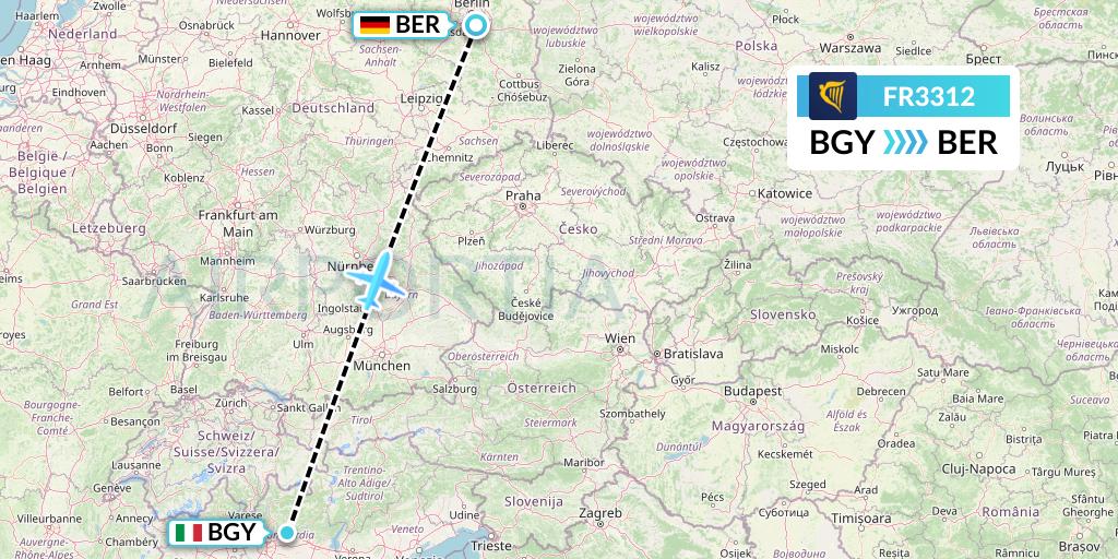 FR3312 Ryanair Flight Map: Milan to Berlin