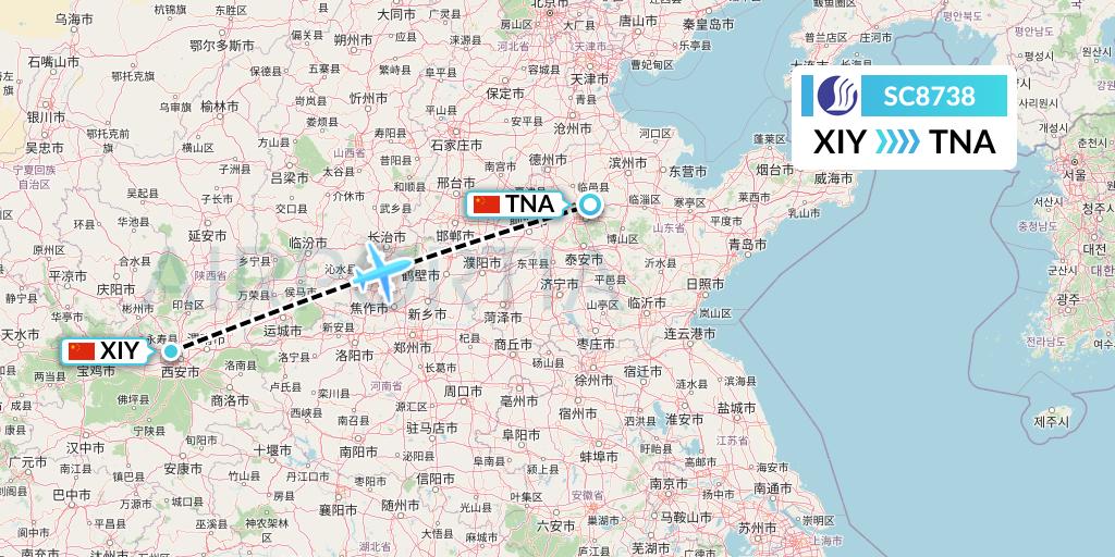 SC8738 Shandong Airlines Flight Map: Xi'an to Jinan