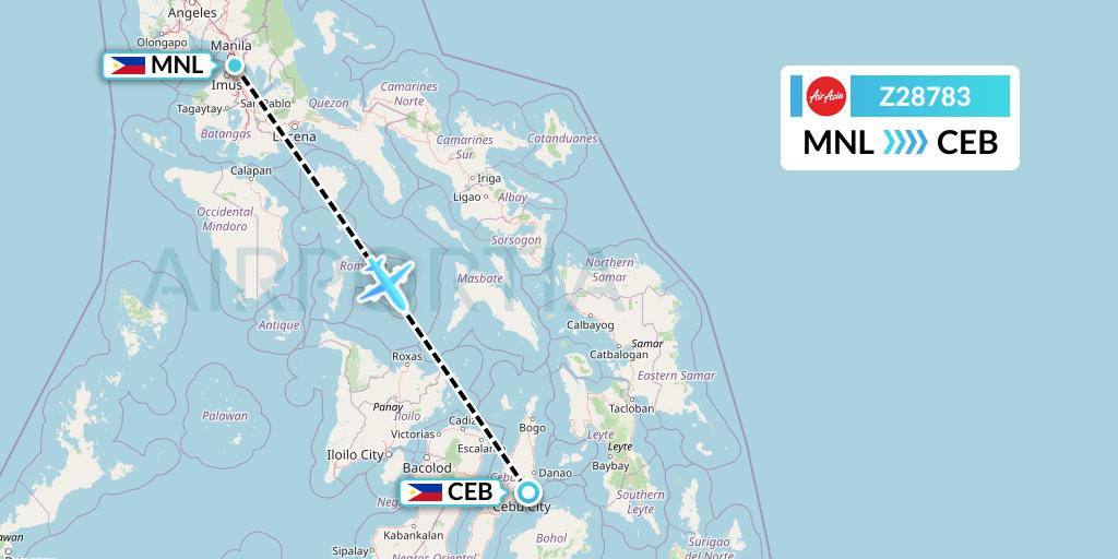 Z28783 Philippines AirAsia Flight Map: Manila to Cebu