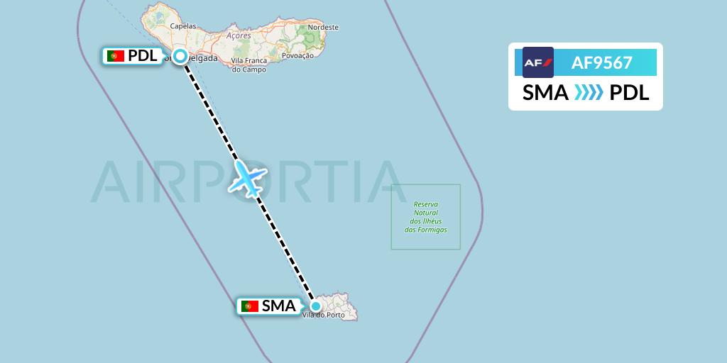 AF9567 Air France Flight Map: Santa Maria to Ponta Delgada