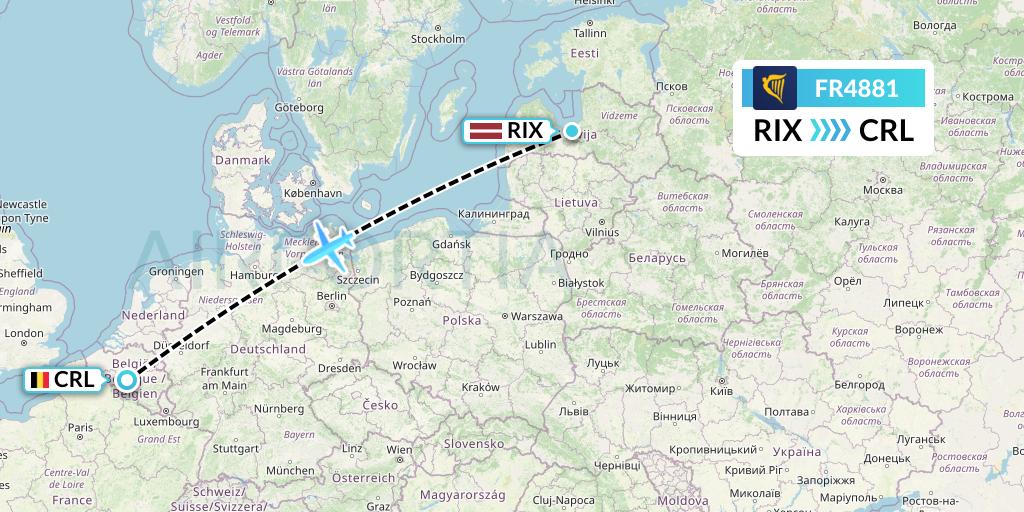 FR4881 Ryanair Flight Map: Riga to Brussels