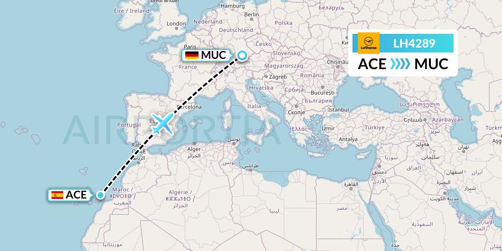 LH4289 Lufthansa Flight Map: Lanzarote to Munich